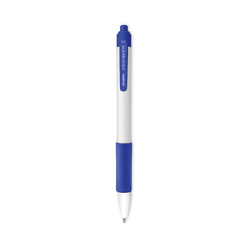 Zebra Sarasa Dry X20+ Gel Pen, Retractable, Fine 0.7 mm, Blue Ink, White Barrel, Dozen (41620)