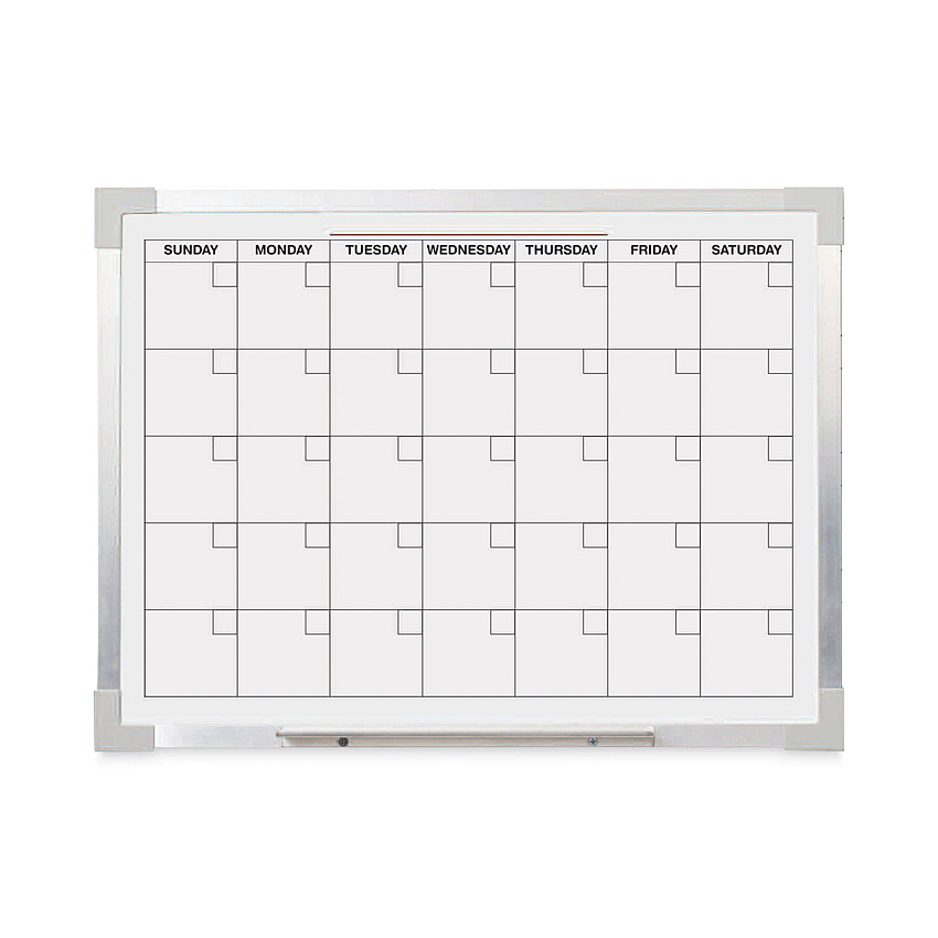 Flipside Framed Calendar Dry Erase Board, 24 x 18, White, Silver Aluminum Frame (17302)