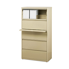 Hirsh Industries Lateral File Cabinet, 5 Letter/Legal/A4-Size File Drawers, Putty, 30 x 18.62 x 67.62 (14979)