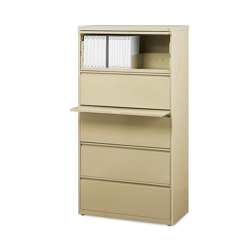 Hirsh Industries Lateral File Cabinet, 5 Letter/Legal/A4-Size File Drawers, Putty, 30 x 18.62 x 67.62 (14979)
