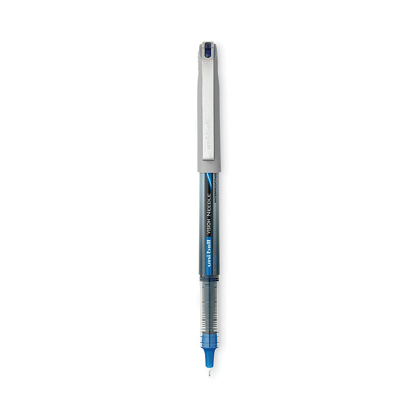 uni-ball VISION Roller Ball Pen, Stick, Micro 0.5 mm, Blue Ink, Black/Blue Barrel, 12/Pack (1734919)