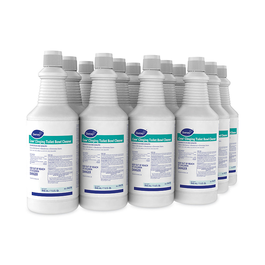 Diversey Crew Clinging Toilet Bowl Cleaner, Floral Scent, Liquid, 1 qt. Bottle, 12/CT (04578)