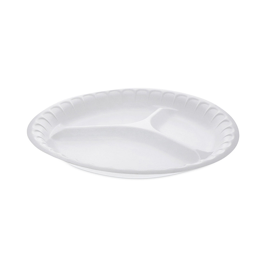 Pactiv Evergreen Placesetter Satin Non-Laminated Foam Dinnerware, 3-Compartment Plate, 10.25" dia, White, 540/Carton (0TH10044000Y)