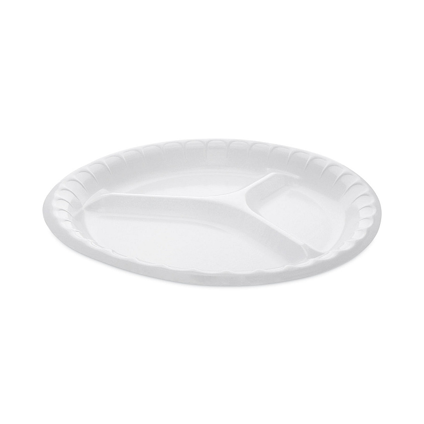 Pactiv Evergreen Placesetter Deluxe Laminated Foam Dinnerware, 3-Compartment Plate, 10.25" dia, White, 540/Carton (0TK10044000Y)