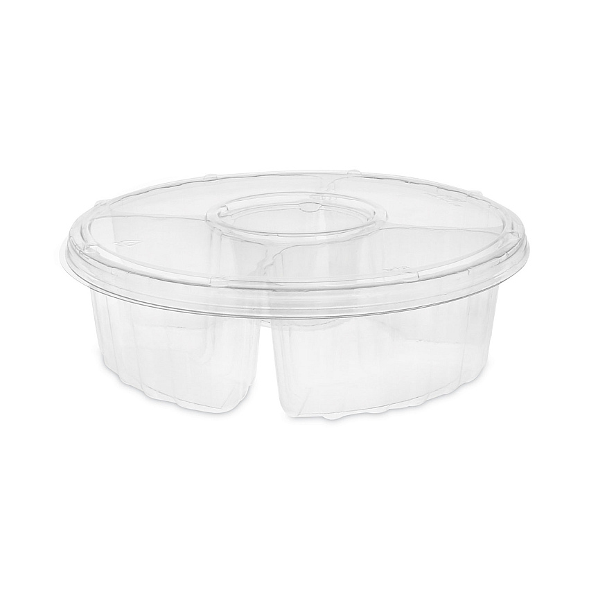 Pactiv Evergreen Dip Cup Platter, 4-Compartment, 64 oz, 10" Diameter, Clear, 100/Carton (1064DP4CLRL)