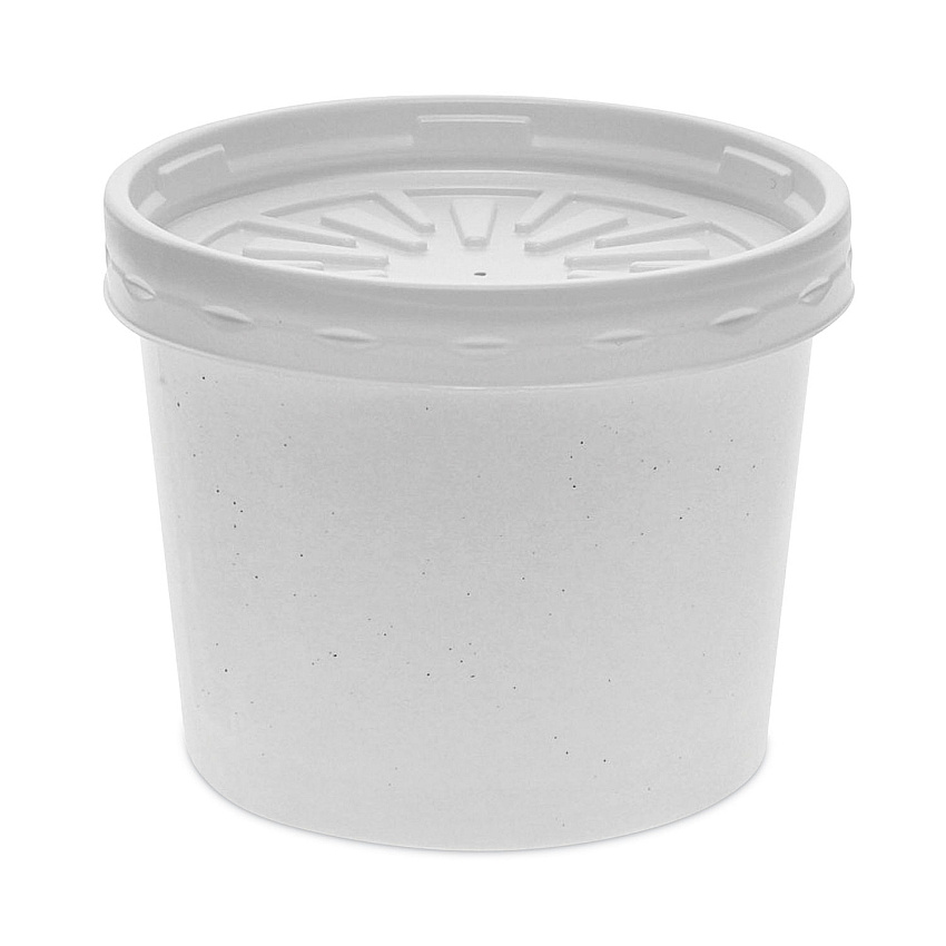 Pactiv Evergreen Paper Round Food Container and Lid Combo, 12 oz, 3.75" Diameter x 3h", White, 250/Carton (D12RBLD)