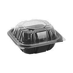 Pactiv Evergreen EarthChoice Vented Dual Color Microwavable Hinged Lid Container, 1-Compartment, 16 oz, 6 x 6 x 3, Black/Clear, 321/Carton (DC6610B000)