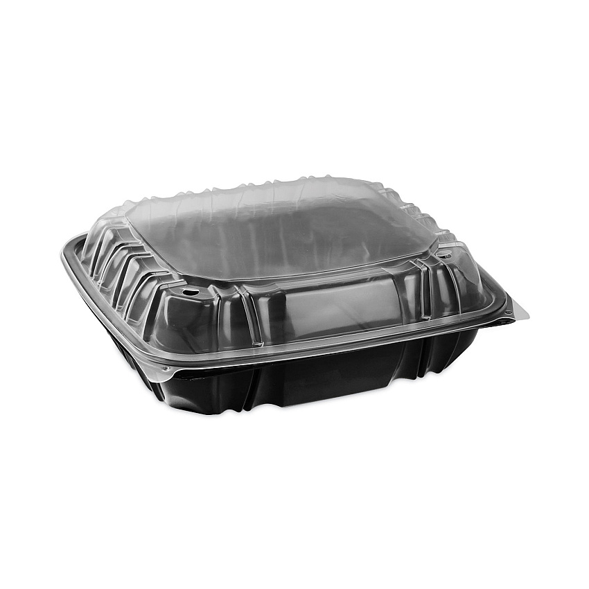 Pactiv Evergreen EarthChoice Vented Dual Color Microwavable Hinged Lid Container, 66oz, 10.5 x 9.5 x 3, 1-Compartment, Black/Clear, 132/Carton (DC109100B000)