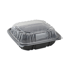 Pactiv Evergreen EarthChoice Vented Dual Color Microwavable Hinged Lid Container, 1-Compartment, 38 oz, 8.5 x 8.5 x 3, Black/Clear, 150/Carton (DC858100B000)