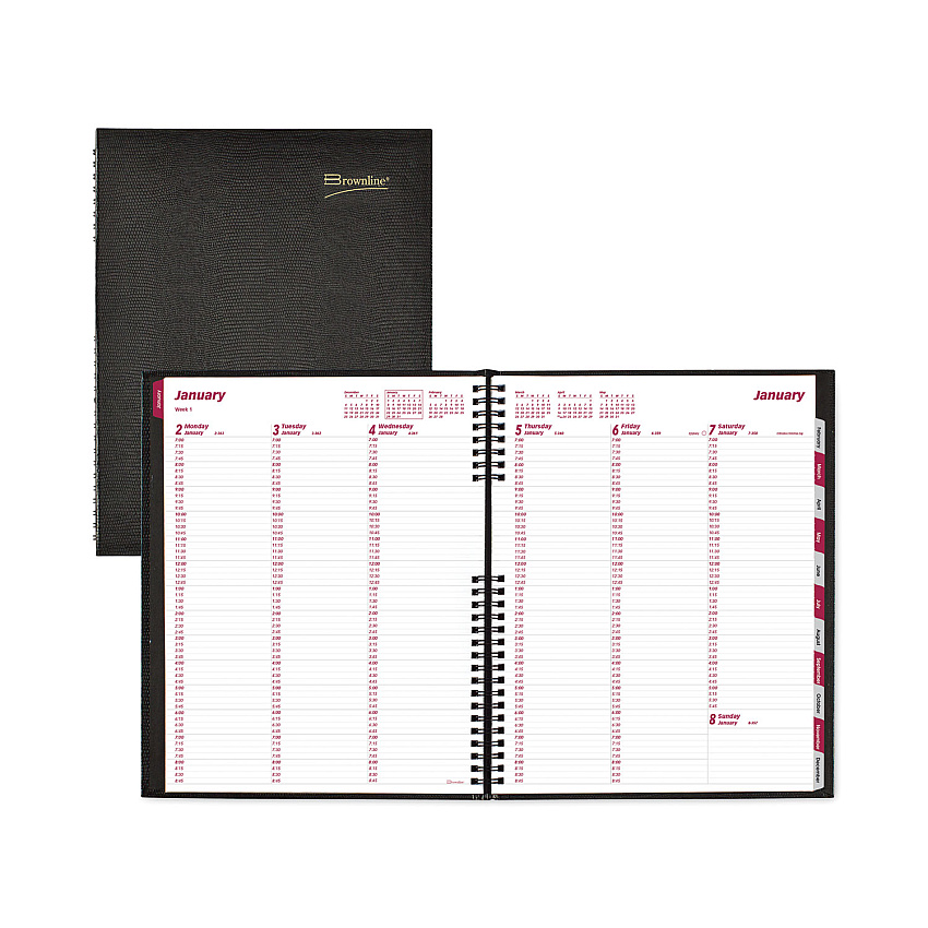 Brownline CoilPro Weekly Appointment Book in Columnar Format, 11 x 8.5, Black Cover, 12-Month (Jan to Dec): 2023 (CB950CBLK)