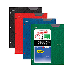 Five Star Two-Pocket Stay-Put Plastic Folder, 11 x 8.5, Assorted, 4/Pack (38049)