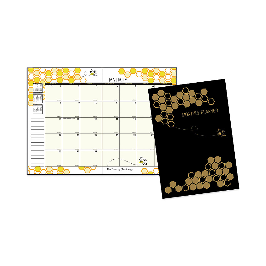 House of Doolittle Recycled Honeycomb Monthly Planner, Honeycomb Artwork, 11 x 7, Black/Gold Cover, 12-Month (Jan to Dec) (26602)