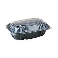 Pactiv Evergreen EarthChoice Vented Dual Color Microwavable Hinged Lid Container, 34 oz, 9 x 6 x 3, 1-Compartment, Black/Clear, 140/Carton (DC961000B000)