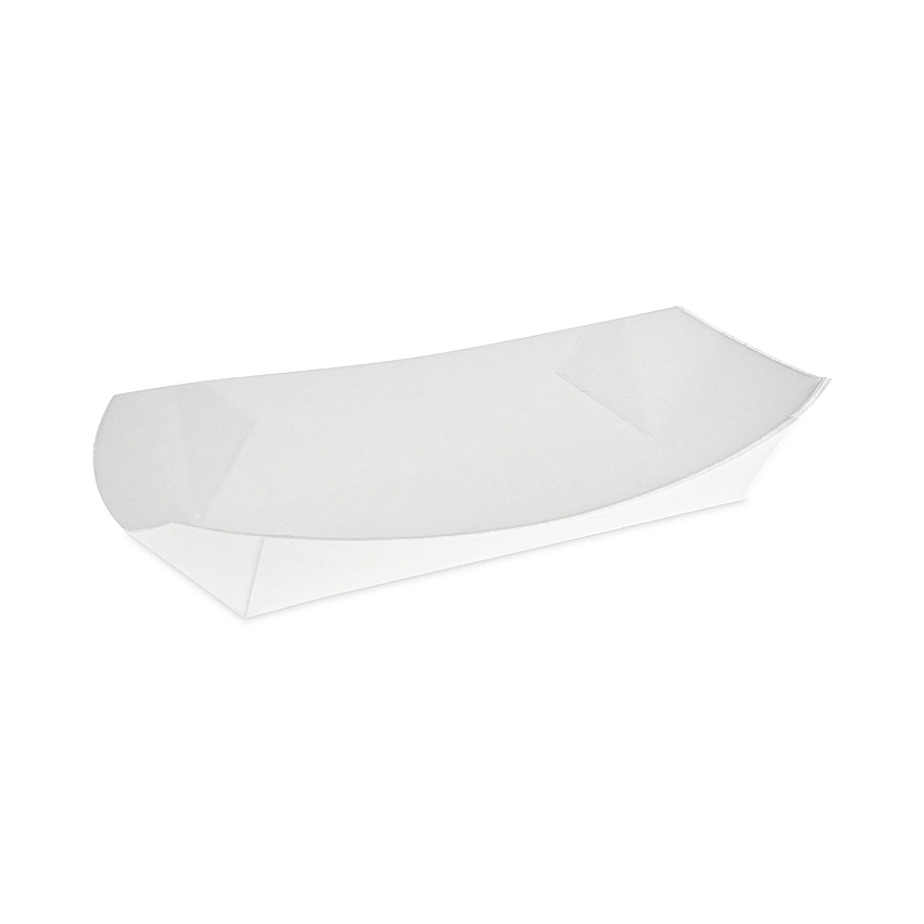 Pactiv Paperboard Boat Basket, Hot Dog Tray with Perforations, 7.04 x 1.75 x 1.43, White, Paper, 1,000/Carton (DDOGTPAC)