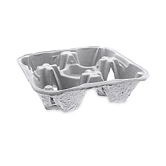 Pactiv Evergreen EarthChoice Carry-Safe Beverage Carrier, Four-Cup Carrier with Food Tray, 8 oz to 32 oz, Natural, 300/Carton (M510032)