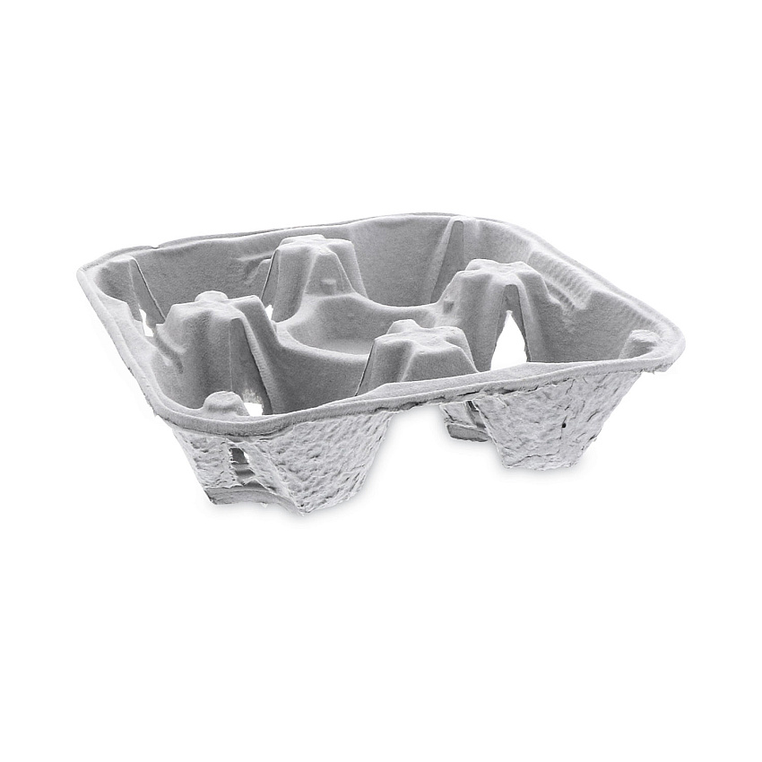 Pactiv Evergreen EarthChoice Carry-Safe Beverage Carrier, Four-Cup Carrier with Food Tray, 8 oz to 32 oz, Natural, 300/Carton (M510032)