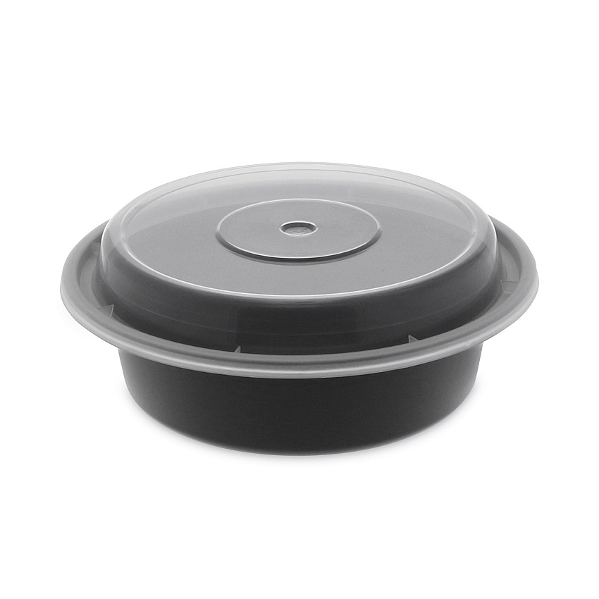 Pactiv Evergreen Newspring VERSAtainer Microwavable Containers, 16 oz, 6" Diameter, Black/Clear, 150/Carton (NC718B)