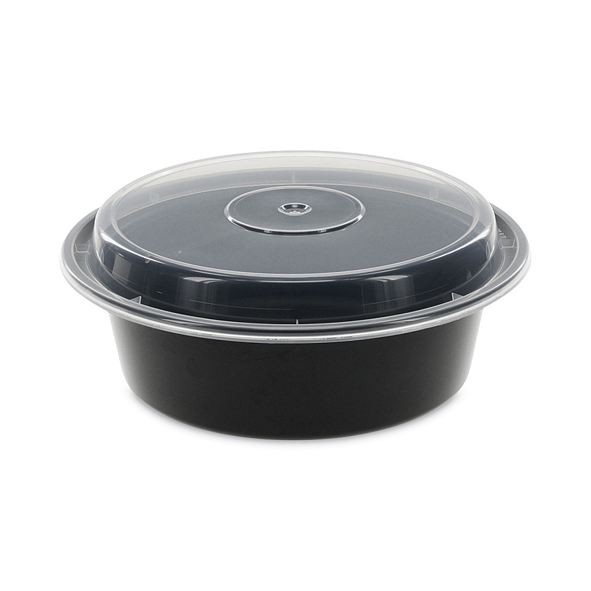 Pactiv Evergreen Newspring VERSAtainer Microwavable Containers, 32 oz, 7" Diameter x 2"h, Black/Clear, 150/Carton (NC729B)