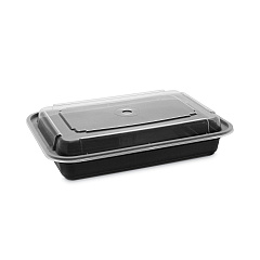 Pactiv Evergreen Newspring VERSAtainer Microwavable Containers, 28 oz, 7.25 x 5 x 1.5, Black Base/Clear Lid, 150/Carton (NC868B)