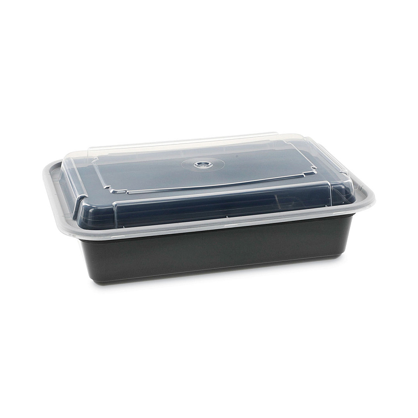 Pactiv Evergreen Newspring VERSAtainer Microwavable Containers, 38 oz, 6 x 8.5 x 2, Black/Clear, 150/Carton (NC888B)