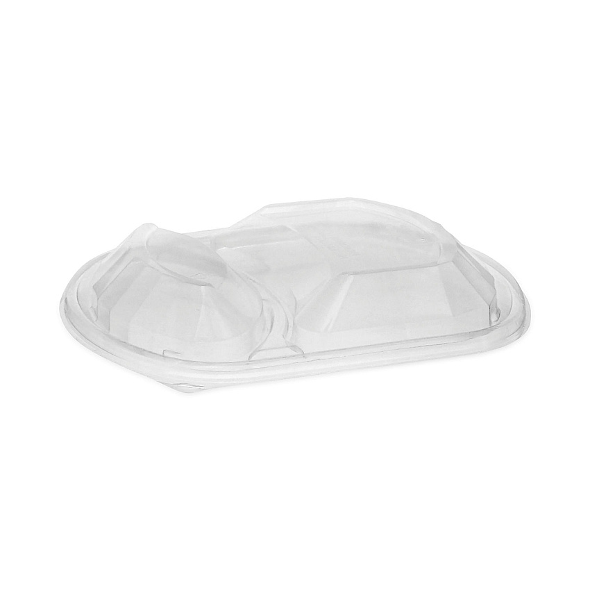 Pactiv Evergreen ClearView MealMaster Lid with Fog Gard Coating, Large 2-Compartment Dome Lid, 9.38 x 8 x 1.25, Clear, 252/Carton (YCN8467H00D0)
