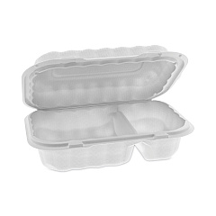Pactiv Evergreen EarthChoice SmartLock Microwavable MFPP Hinged Lid Container, 2-Compartment, 9 x 6 x 3, White, 270/Carton (YCN809620000)