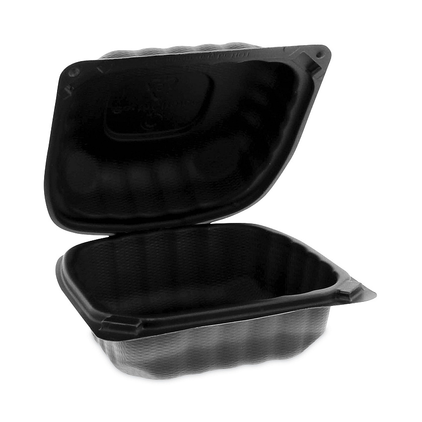 Pactiv Evergreen EarthChoice SmartLock Microwavable MFPP Hinged Lid Container, 5.75 x 5.95 x 3.1, Black, 400/Carton (YCNB06000000)