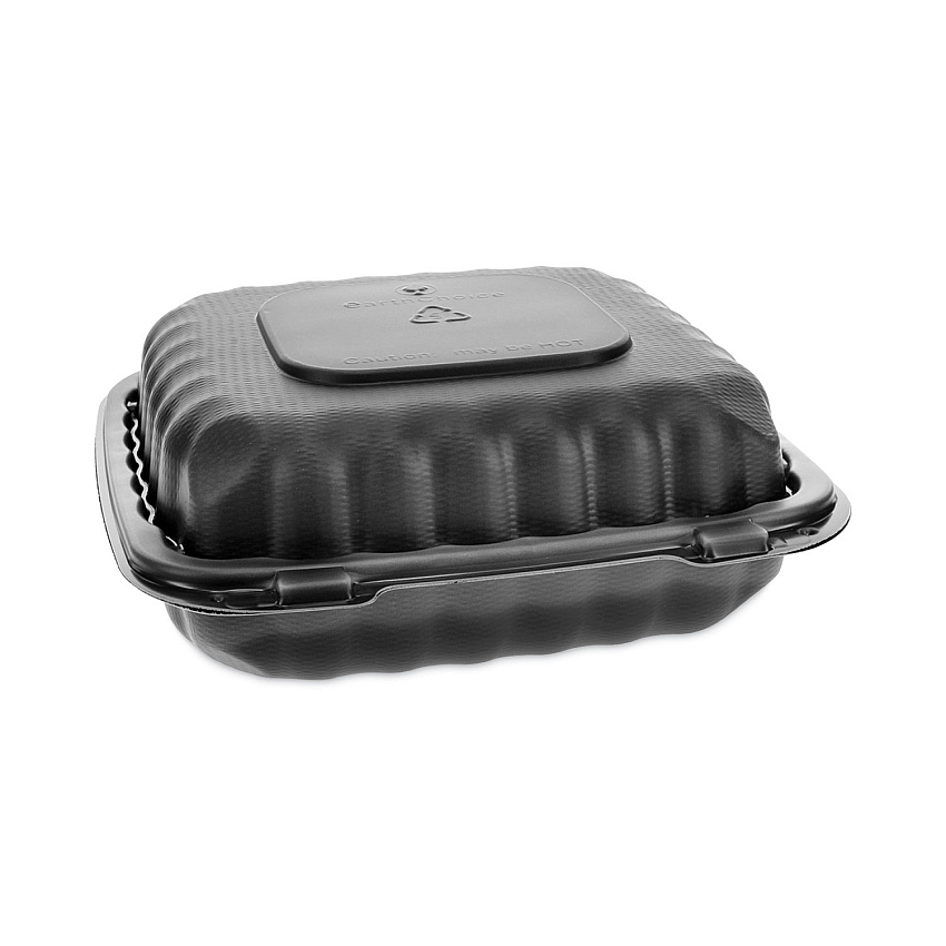 Pactiv Evergreen EarthChoice SmartLock Microwavable MFPP Hinged Lid Container, 8.31 x 8.35 x 3.1, Black, 200/Carton (YCNB08010000)
