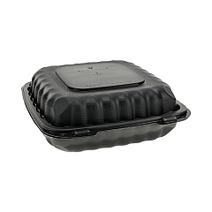 Pactiv Evergreen EarthChoice SmartLock Microwavable MFPP Hinged Lid Container, 3-Compartment, 9.33 x 8.88 x 3.1, Black, 120/Carton (YCNB09030000)
