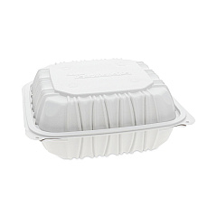 Pactiv Evergreen EarthChoice Vented Microwavable MFPP Hinged Lid Container, 8.5 x 8.5 x 3.1, White, 146/Carton (YCNW0851)