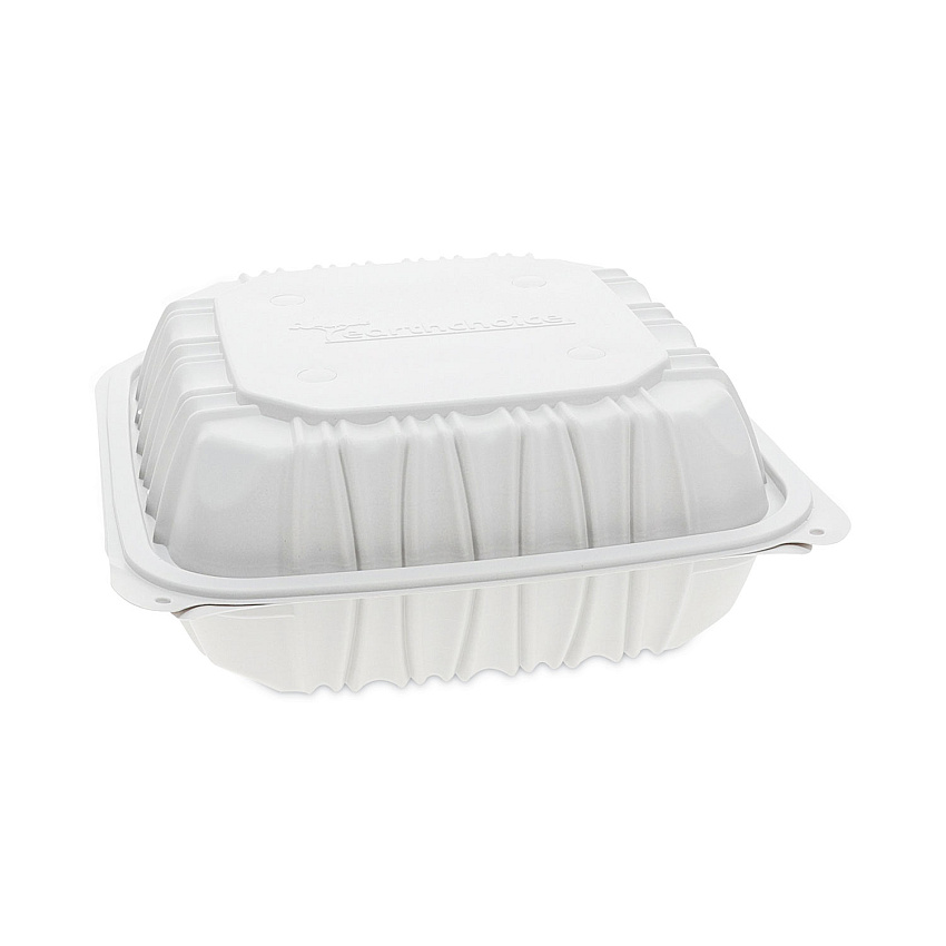 Pactiv Evergreen EarthChoice Vented Microwavable MFPP Hinged Lid Container, 8.5 x 8.5 x 3.1, White, 146/Carton (YCNW0851)