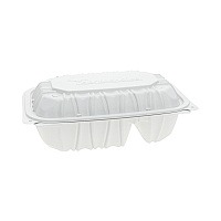 Pactiv Evergreen EarthChoice Vented Microwavable MFPP Hinged Lid Container, 2-Compartment, 9 x 6 x 3.1, White, 170/Carton (YCNW02052)