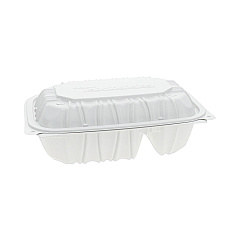 Pactiv Evergreen EarthChoice Vented Microwavable MFPP Hinged Lid Container, 2-Compartment, 9 x 6 x 3.1, White, 170/Carton (YCNW02052)