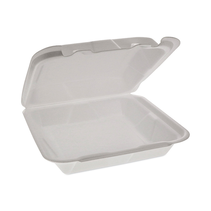 Pactiv Evergreen Foam Hinged Lid Container, Dual Tab Lock Happy Face, 8 x 7.75 x 2.25, White, 200/Carton (YHD18SS00200)