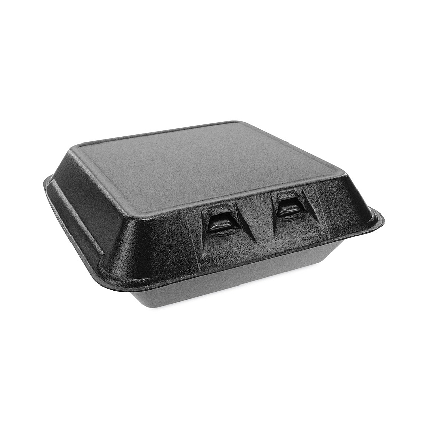 Pactiv Evergreen SmartLock Foam Hinged Lid Container, Large, 9 x 9.13 x 3.25, Black, 150/Carton (YHLB09010000)