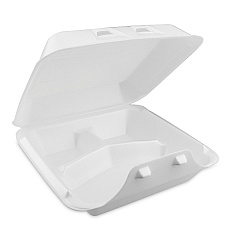 Pactiv Evergreen SmartLock Foam Hinged Lid Container, Large, 3-Compartment, 9 x 9.25 x 3.25, White, 150/Carton (YHLW09030000)