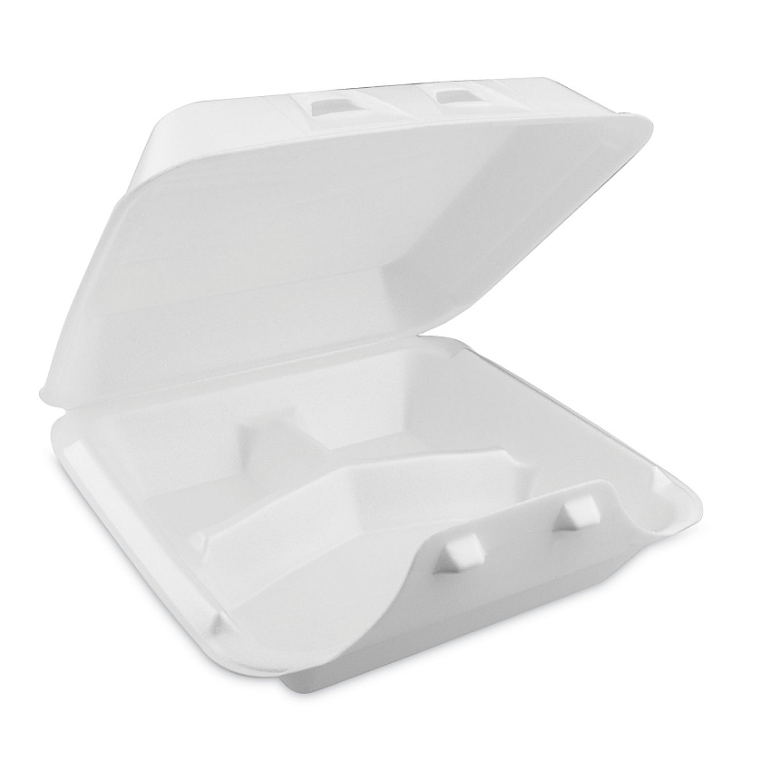 Pactiv Evergreen SmartLock Foam Hinged Lid Container, Large, 3-Compartment, 9 x 9.25 x 3.25, White, 150/Carton (YHLW09030000)
