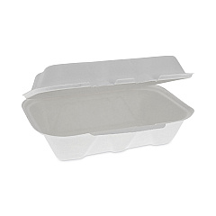 Pactiv Evergreen EarthChoice Bagasse Hinged Lid Container, Dual Tab Lock, 9.1 x 6.1 x 3.3, Natural, 150/Carton (YMCH00890001)