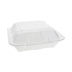 Pactiv Evergreen Vented Foam Hinged Lid Container, Dual Tab Lock, 9.13 x 9 x 3.25, White, 150/Carton (YTD199010000)