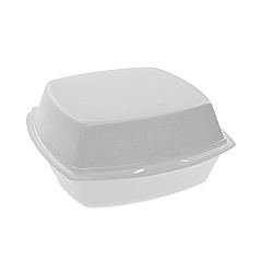 Pactiv Evergreen Foam Hinged Lid Container, Single Tab Lock, 6.38 x 6.38 x 3, White, 500/Carton (YTH100800000)