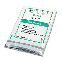 Quality Park Redi-Strip Poly Mailer, #4, Square Flap, Redi-Strip Closure, 10 x 13, White, 100/Pack (46197)
