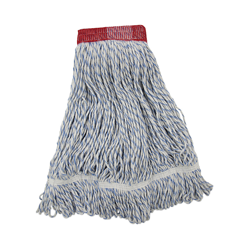 Boardwalk Mop Head, Floor Finish, Wide, Rayon/Polyester, Large, White/Blue, 12/Carton (BWK553)