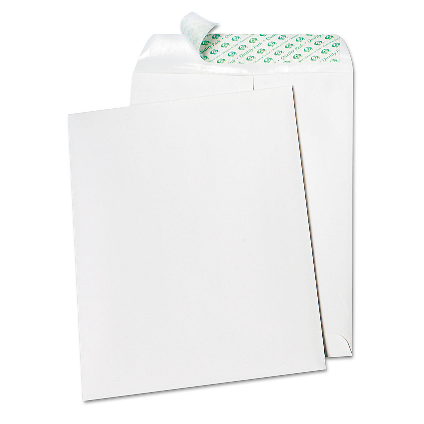 Quality Park Tech-No-Tear Catalog Envelope, #10 1/2, Cheese Blade Flap, Self-Adhesive Closure, 9 x 12, White, 100/Box (77390)