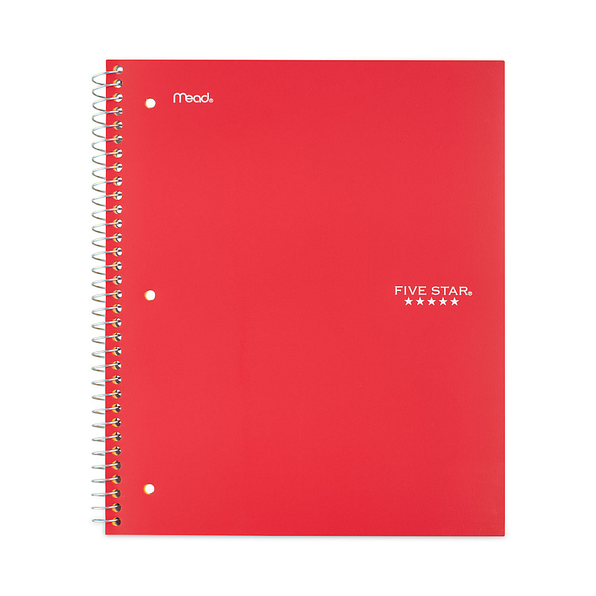Five Star Wirebound Notebook, 1 Subject, Wide/Legal Rule, Red Cover, 10.5 x 8, 100 Sheets (5200)