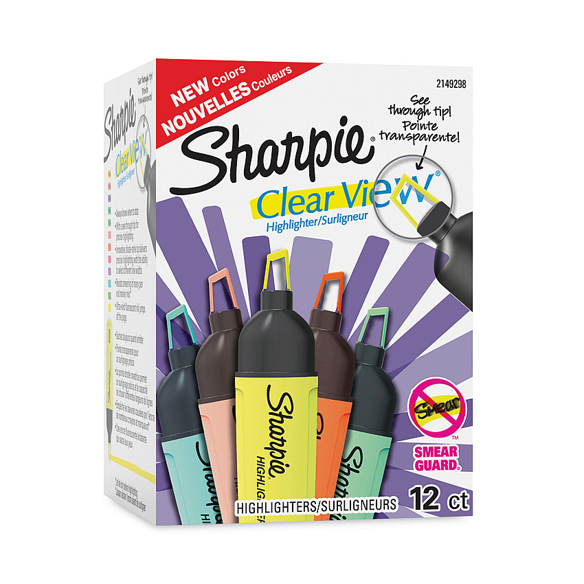Sharpie Clearview Tank-Style Highlighter, Assorted Ink Colors, Chisel Tip, Assorted Barrel Colors, 12/Pack (2149298)