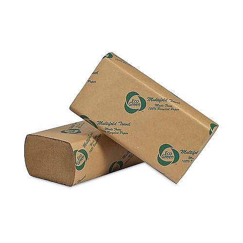 Eco Green Recycled Multifold Paper Towels, 1-Ply, 9.5 x 9.5, Natural Kraft, 250/Pack, 16 Packs/Carton (APVEK416)