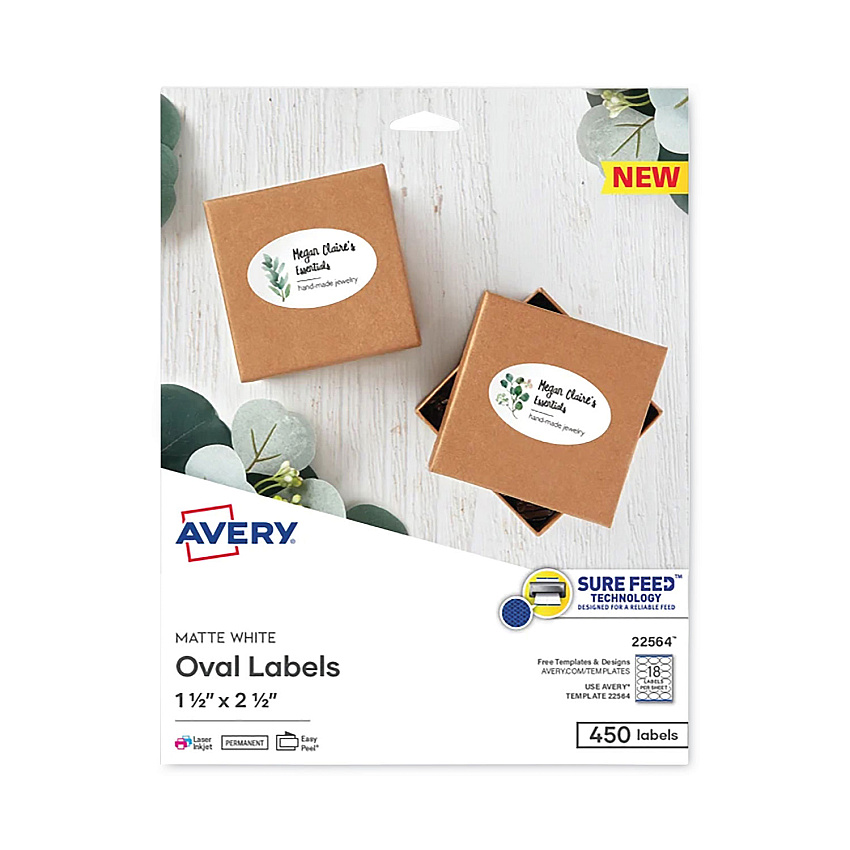 Avery Laser/Inkjet Media Labels, Inkjet/Laser Printers, 1.5 x 2.5, White, 18 Labels/Sheet, 25 Sheets/Pack (22564)