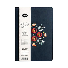 Denik Embroidered Vegan-Suede Layflat Hardbound Journal, Evelyn's Floral Bouquet, College Rule, Dark Blue Cover, 8 x 5.5, 72 Sheets (AHBC550L)
