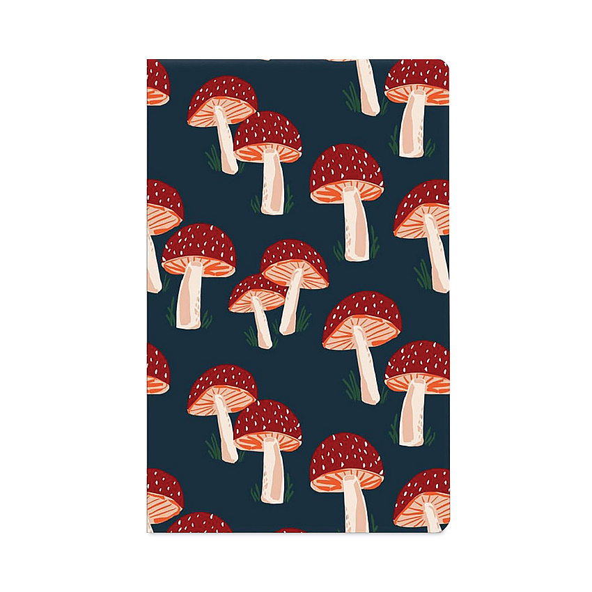 Denik Classic Layflat Softcover Notebook, Multicolor Mushroom Artwork, 1 Subject, College Rule, Navy Blue Cover, 8 x 5, 72 Sheets (LFC1138L)