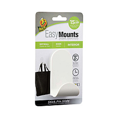 Duck EasyMounts Medium J-Hook, 15 lb Capacity, Matte White (287391)